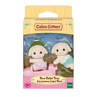 Calico Critters Flora Rabbit Twins, Set of 2 Collectible Doll Figures with Pushcart Accessory