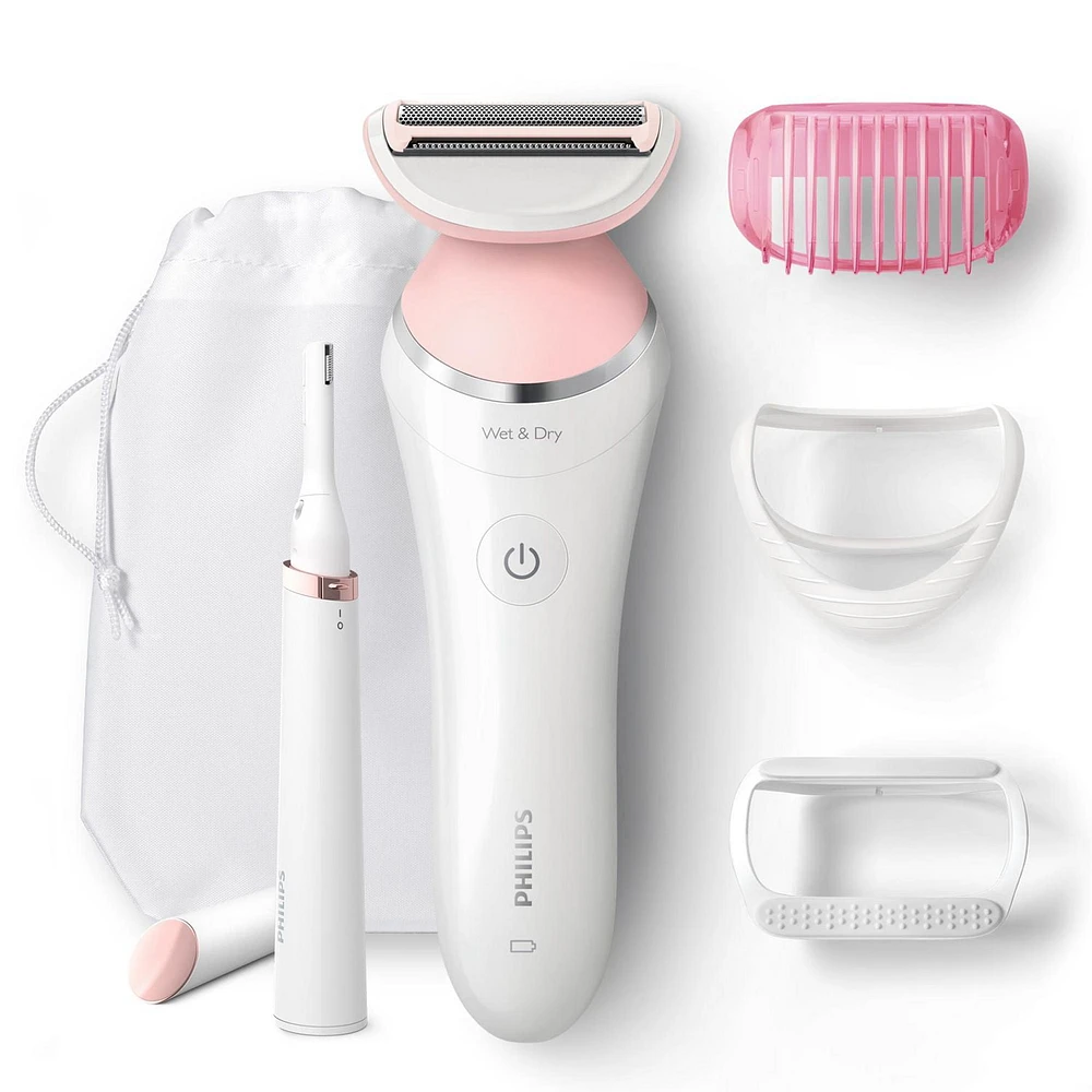 Philips SatinShave Advanced Cordless Shaver, Wet & Dry and Philips Satin Compact Women's Precision Trimmer, For Eyebrows & Face, WM Exclusive BRL140WM, Ladies Shave Bonus Pack