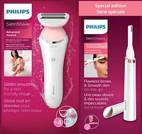 Philips SatinShave Advanced Cordless Shaver, Wet & Dry and Philips Satin Compact Women's Precision Trimmer, For Eyebrows & Face, WM Exclusive BRL140WM, Ladies Shave Bonus Pack