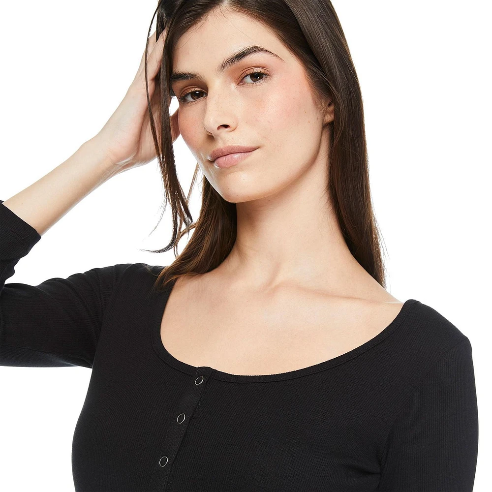 No Boundaries Women's Rib Henley Dress