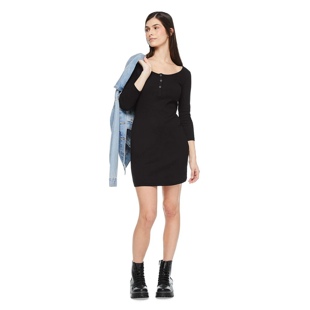 No Boundaries Women's Rib Henley Dress