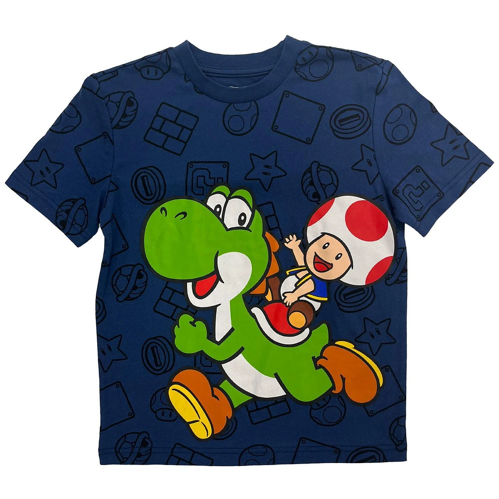 Super Mario Boys SM Yoshi Toad Brush Run Short Sleeve Crew