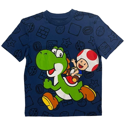 Super Mario Boys SM Yoshi Toad Brush Run Short Sleeve Crew