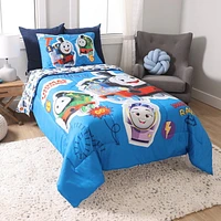 4 Piece Twin Bedding Set, Thomas the Tank, Includes Soft Reversible Comforter, Fitted Sheet, Flat Sheet, Pillowcase