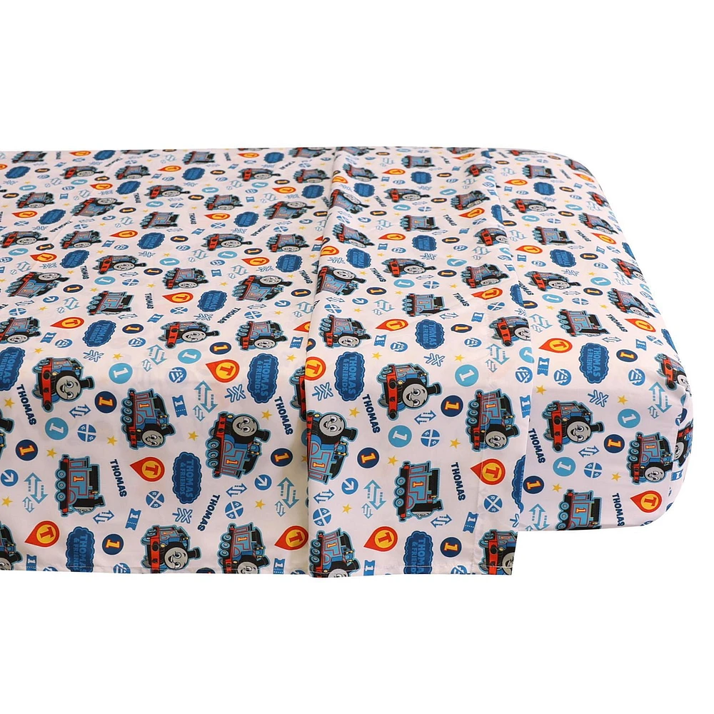 4 Piece Twin Bedding Set, Thomas the Tank, Includes Soft Reversible Comforter, Fitted Sheet, Flat Sheet, Pillowcase