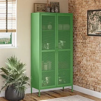 Channing Tall 2 Door Storage Cabinet-Mesh Metal Locker, Kelly Green