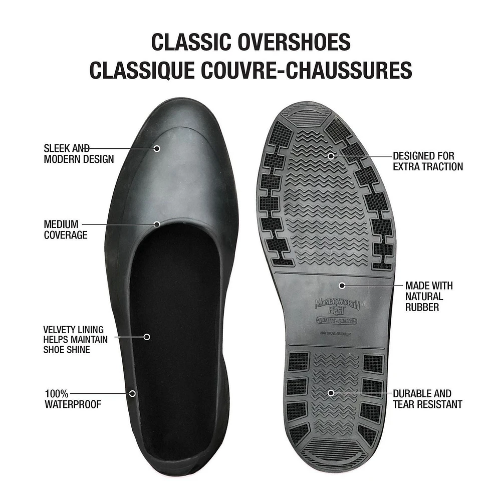 Moneysworth and Best City Classic Rubber Overshoes - Black 1 Pair, Waterproof, Finest Stretch,