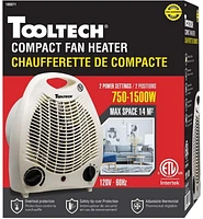 Tooltech® 750-1500-Watt Compact Fan Heater with Adjustable Thermostat