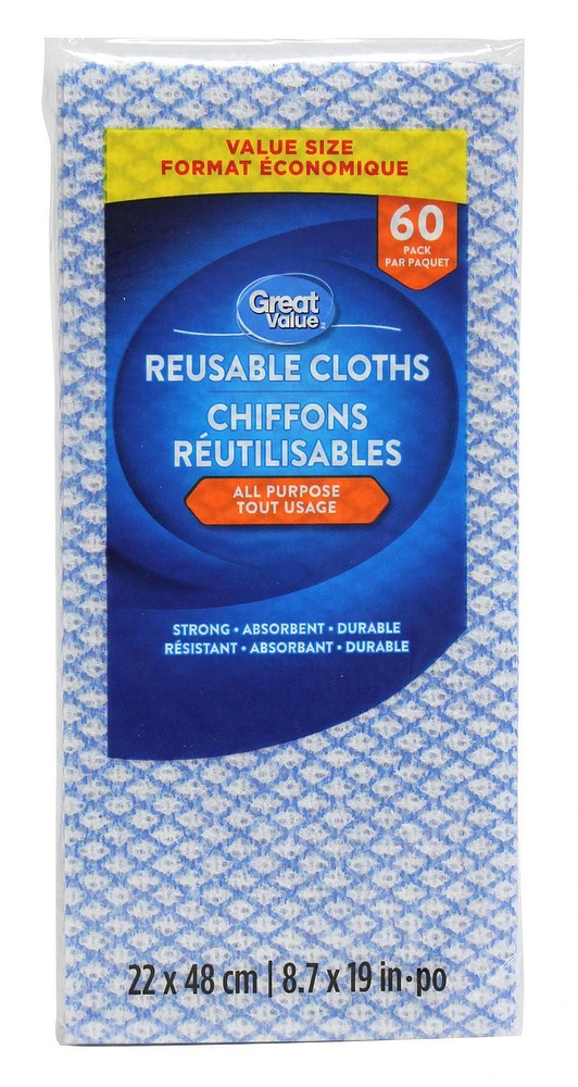 Great Value Family Size All Purpose Reusable Cloths, Great Value Family Size All Purpose Reusable Cloths 60ct