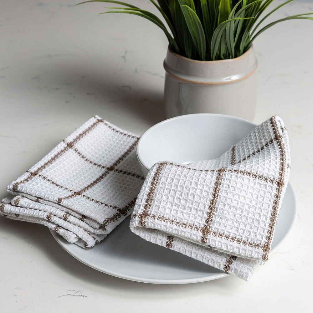 Serviettes à vaisselle FabStyles Solo gaufres, lot de 4, coton filé à l'anneau, lavable en machine, linges à vaisselle longue durée, torchons Tailles 12 x 12 po, ens. de 4