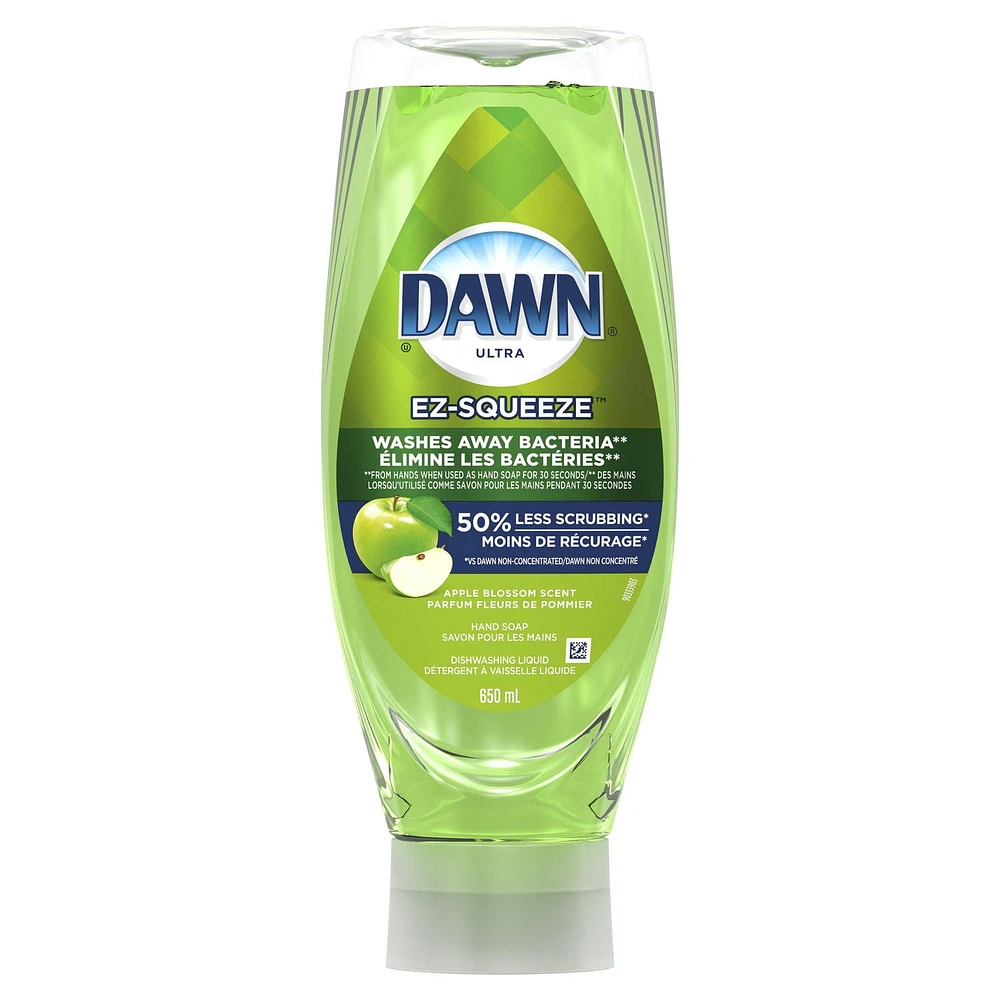 Savon à vaisselle Dawn Ultra EZ-Squeeze, détergent à vaisselle liquide, élimine les bactéries, parfum Fleurs de pommier, 650 ml 650ML