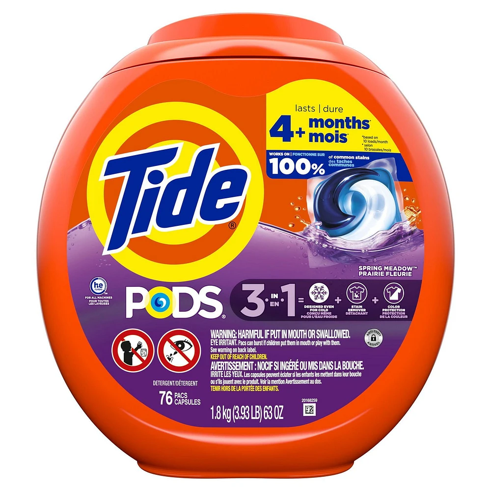 Tide PODS Laundry Detergent Soap Pacs, HE Compatible, Powerful 3-in-1 Clean in one Step, Spring Meadow Scent, 76CT