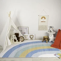 Rug Branch Soft Steps Playtime Rainbow Soft Area Rug, Light Blue Ivory - Boys & Girls in Playroom, Nursery, Bedroom