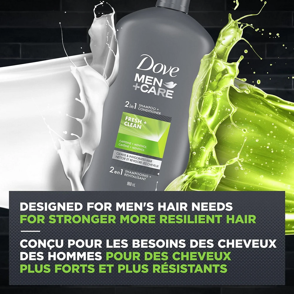 Dove Men Care Fresh and Clean + Conditioner with caffeine and menthol<br> 2 in 1 Shampoo and Conditioner, 950ml Shampoo+Conditioner