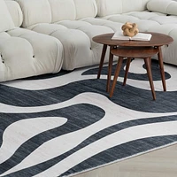 Rug Branch Eclipse Abstract Zebra Print Indoor Area Rug, Black White, Minimalist - Living Room, Bedroom, Dining Room, and Office<br>