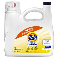 Détergent à lessive liquide Tide Simply Free & Sensitive, 74 brassées, 3,1 L (105 oz liq.) 3,1L