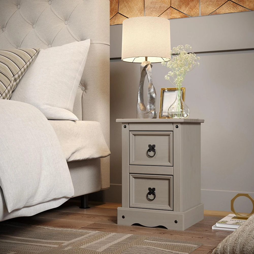 Solid Wood 2 Drawer Nightstand by Gateway Creations Inc. in a soft grey finish.