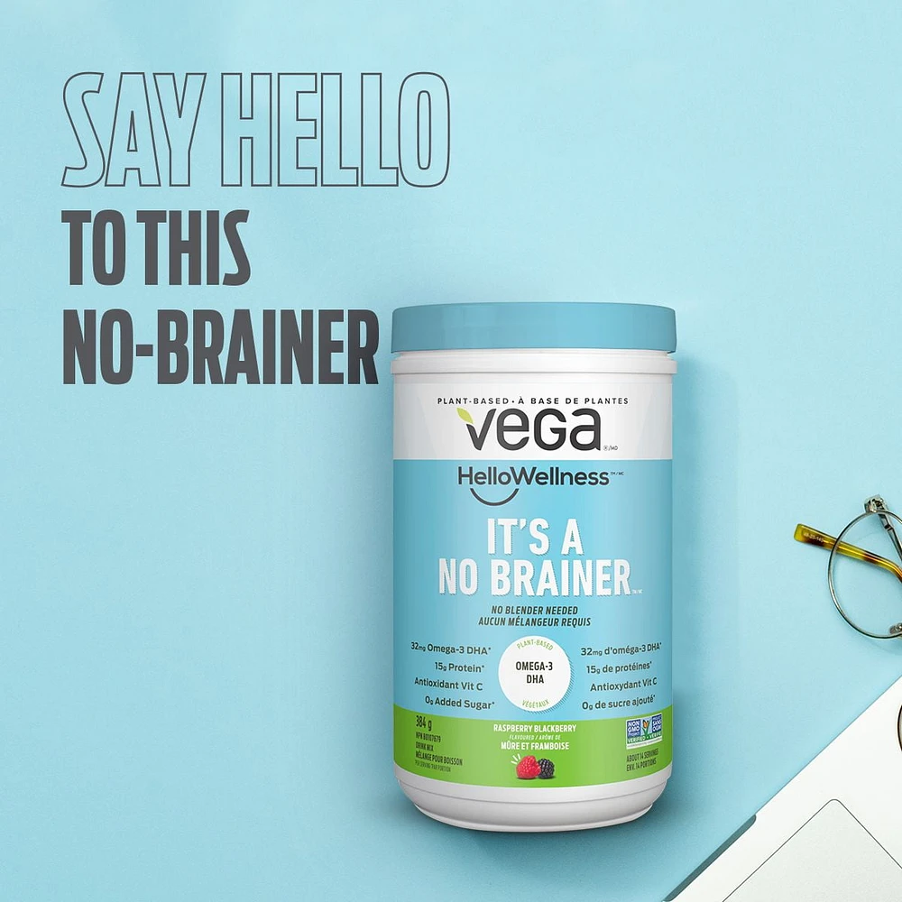 Vega Hello Wellness It’s A No Brainer Protein Powder Raspberry Blackberry, Small Tub (14 Servings) 384g