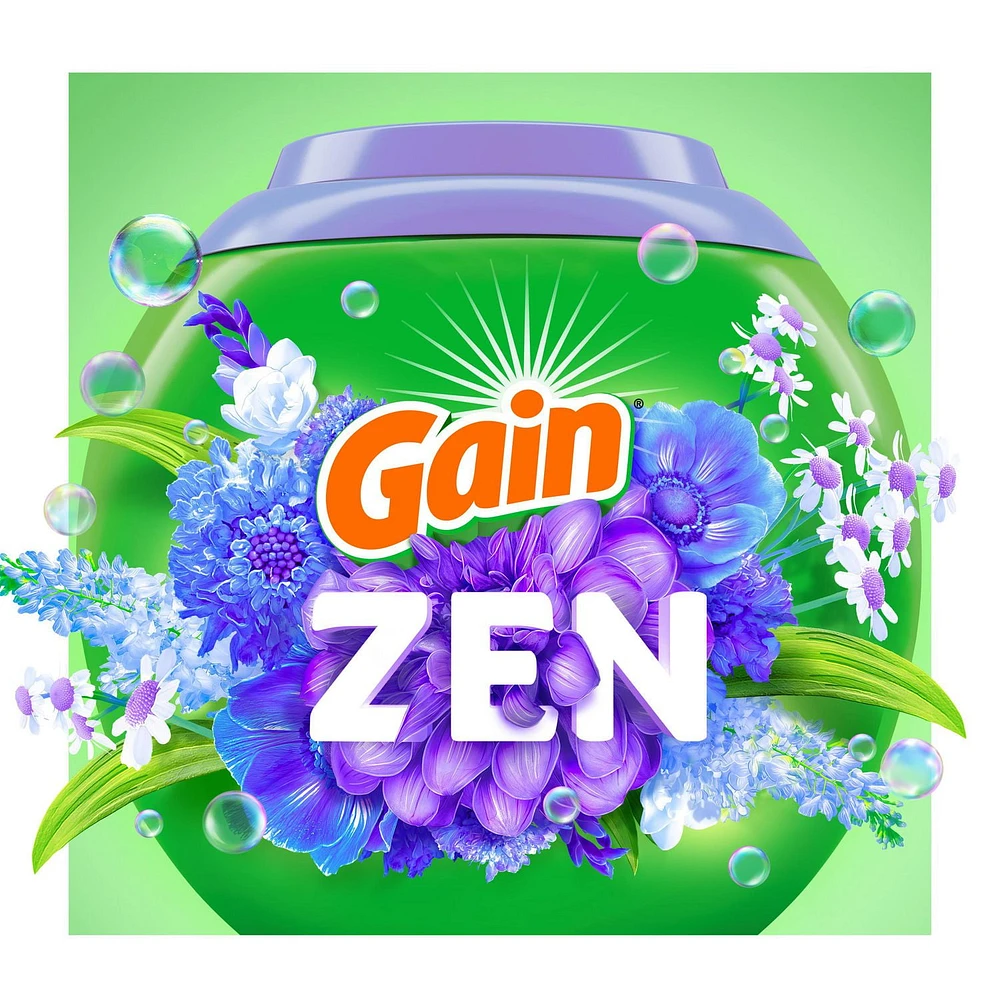 Capsules de détergent à lessive Gain Flings grande taille, 3 en 1 avec Febreze et Oxi, parfum Zen 45CT