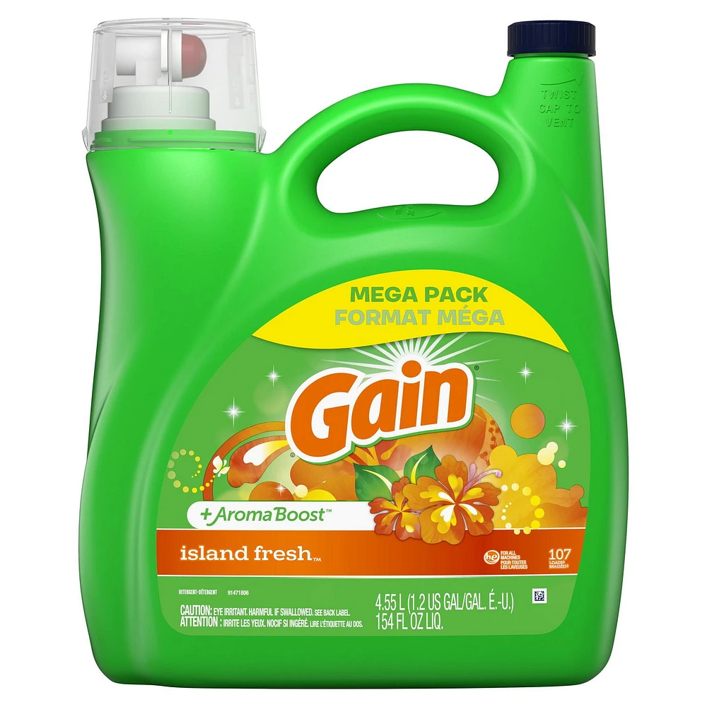 Gain + Aroma Boost Liquid Laundry Detergent, Island Fresh Scent, HE Compatible, 4.55L