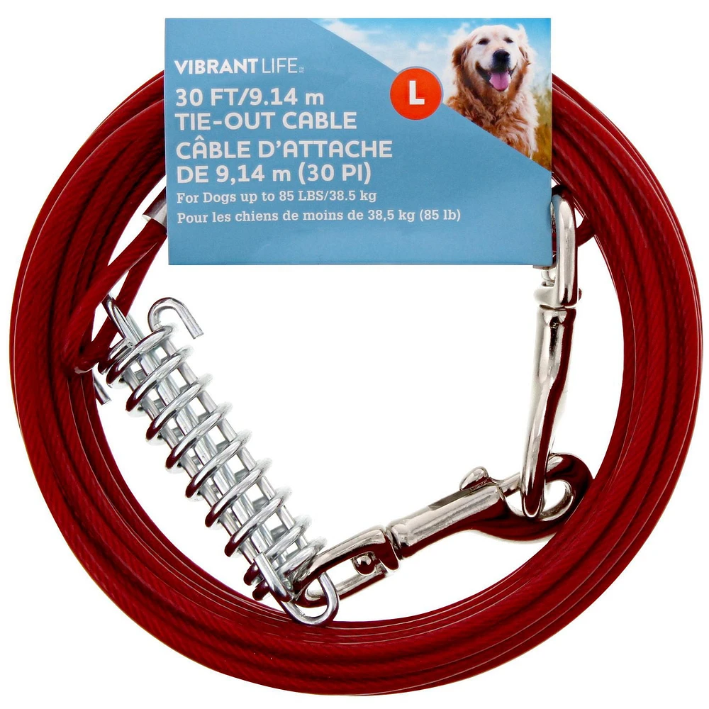 Vibrant Life 30 ft/9.14 m Dog Tie Out Cable, 30 ft/9.14 m<br>For dogs up to 85 lbs/38.5 kg