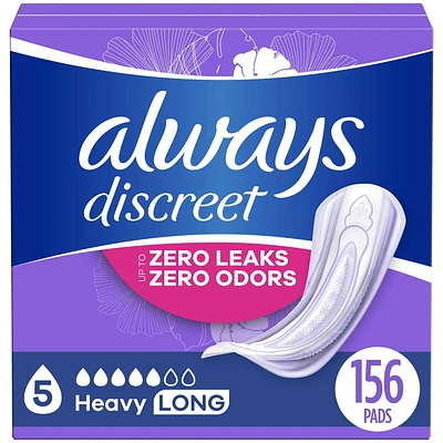 Serviettes d’incontinence et de post-partum Always Discreet, longues, degré d’absorption abondant, pour femmes, 156 serviettes