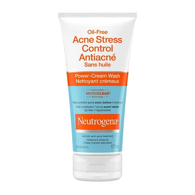 Neutrogena Oil-Free Acne Stress Control Power-Cream Wash, Green Tea, Cucumber, Acne Treatment, Soft Skin, Clear Skin, 177 mL