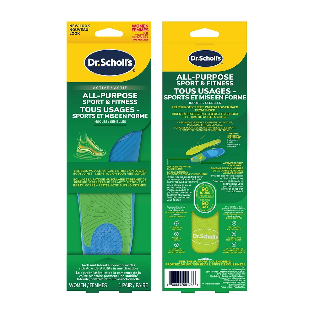 Dr. Scholl’s® semelles sport de notre série athlétique, femmes Ajustables, 1 paire,