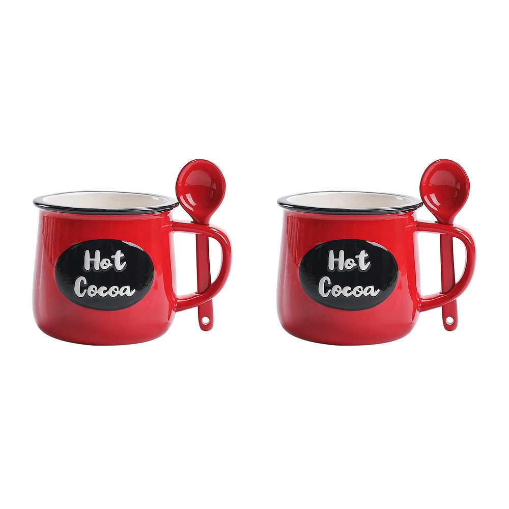 Holiday Time Hot Cocoa Mug with Spoon Set, 4-Peice