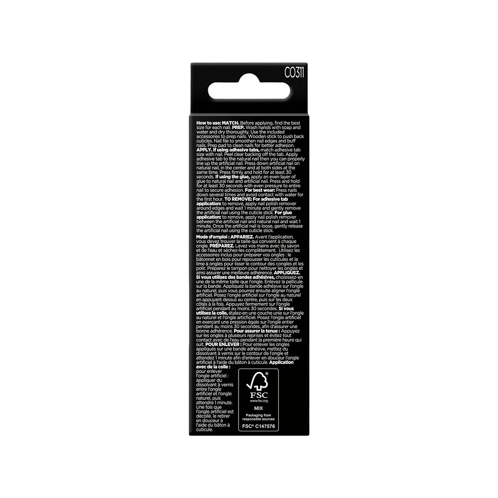 Sally Hansen - Salon Effects® Perfect Manicure™ ongles à coller modèle ballerine - inclut 24 faux ongles premium , une lime à ongles, un bâtonnet en bois, un tampon de préparation, des languettes adhésives et de la colle à ongles. Ongles prêts à porter premium