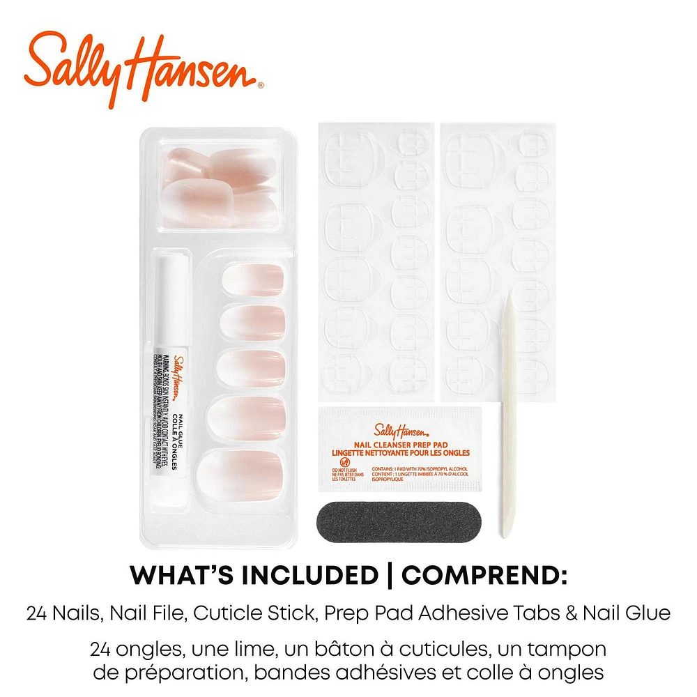 Sally Hansen - Salon Effects® Perfect Manicure™ ongles à coller modèle ballerine - inclut 24 faux ongles premium , une lime à ongles, un bâtonnet en bois, un tampon de préparation, des languettes adhésives et de la colle à ongles. Ongles prêts à porter premium