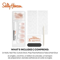 Sally Hansen - Salon Effects® Perfect Manicure™ ongles à coller modèle ballerine - inclut 24 faux ongles premium , une lime à ongles, un bâtonnet en bois, un tampon de préparation, des languettes adhésives et de la colle à ongles. Ongles prêts à porter premium