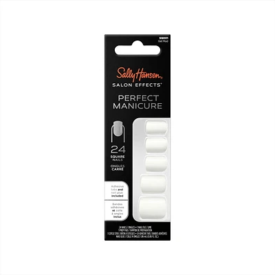 Sally Hansen - Salon Effects® Perfect Manicure™ ongles à coller modèle carré - inclut 24 faux ongles premium , une lime à ongles, un bâtonnet en bois, un tampon de préparation, des languettes adhésives et de la colle à ongles. Ongles prêts à porter premium