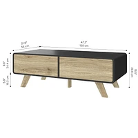 Bestar Alhena 48W Coffee Table in black uv & sandy brown oak