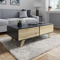 Bestar Alhena 48W Coffee Table in black uv & sandy brown oak