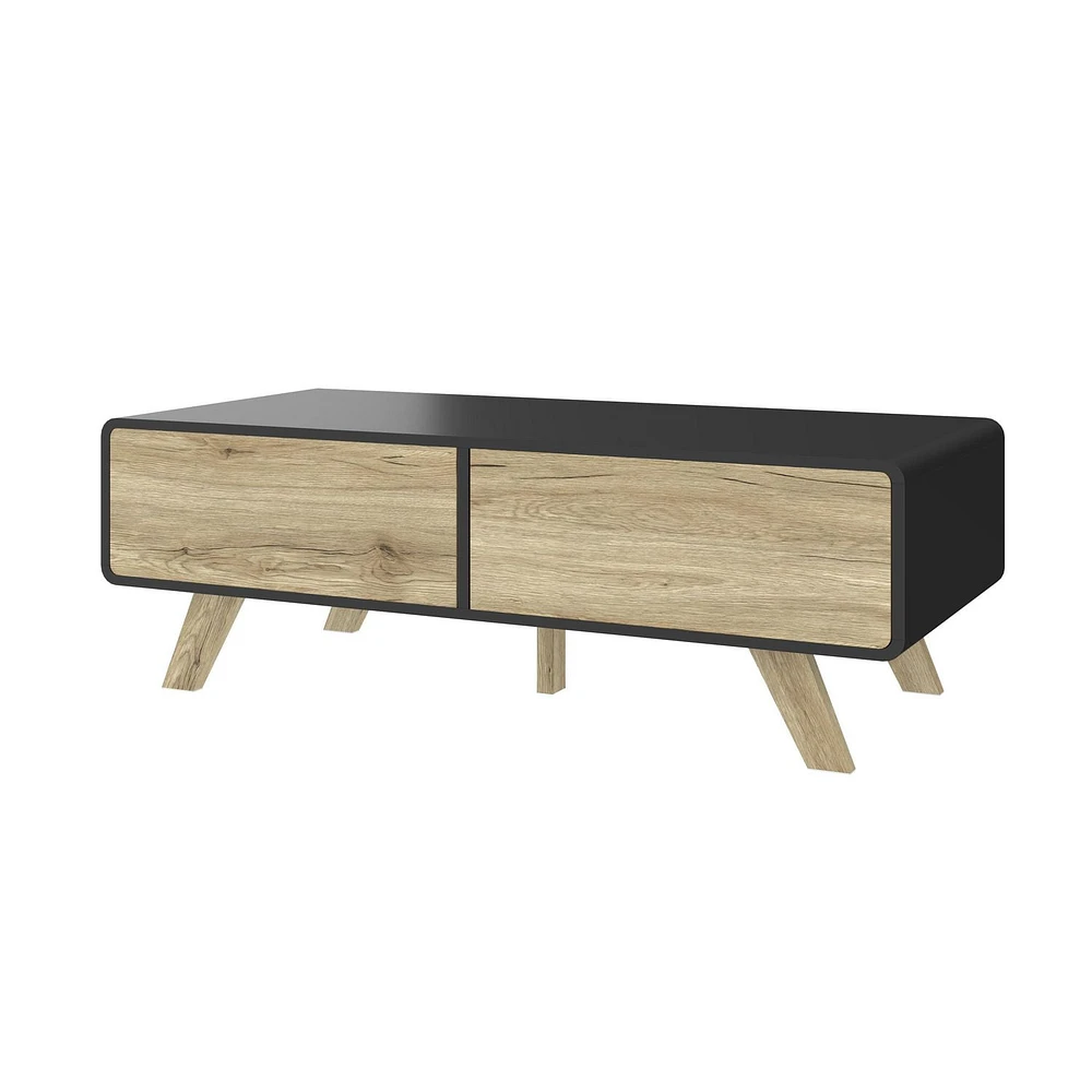 Bestar Alhena 48W Coffee Table in black uv & sandy brown oak