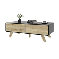 Bestar Alhena 48W Coffee Table in black uv & sandy brown oak