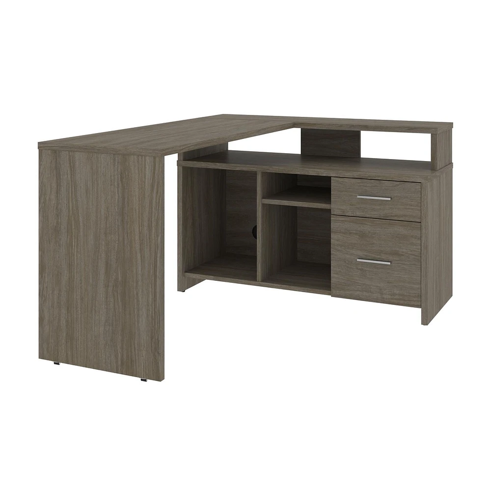 Bestar Equinox 57W L-Shaped Desk in walnut grey