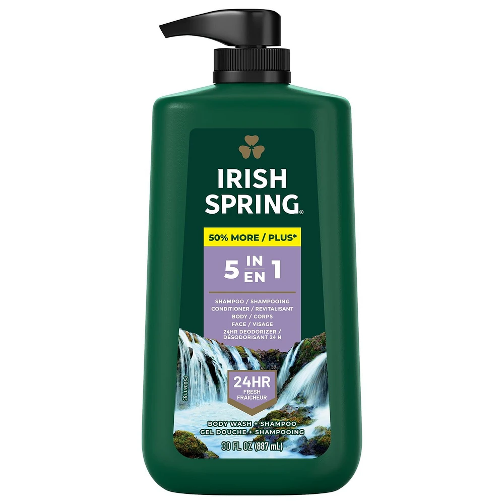 Irish Spring 5-in-1 Body Wash for Men, 887 mL Pump, Irish Spring 5-in-1 887 mL Pump