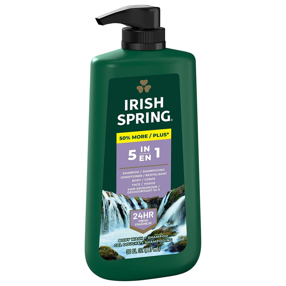 Irish Spring 5-in-1 Body Wash for Men, 887 mL Pump, Irish Spring 5-in-1 887 mL Pump