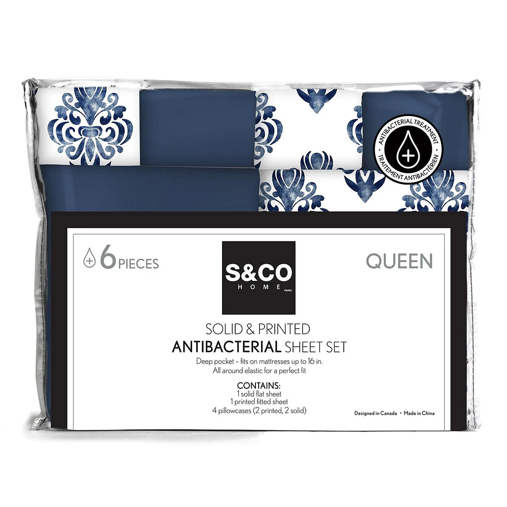 Safdie & Co. Premium Ultra Soft Bedding Antibacterial Sheet Set 6PC Double Navy