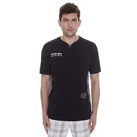 Dark Black Men's Short-Sleeve Henley  T-Shirt