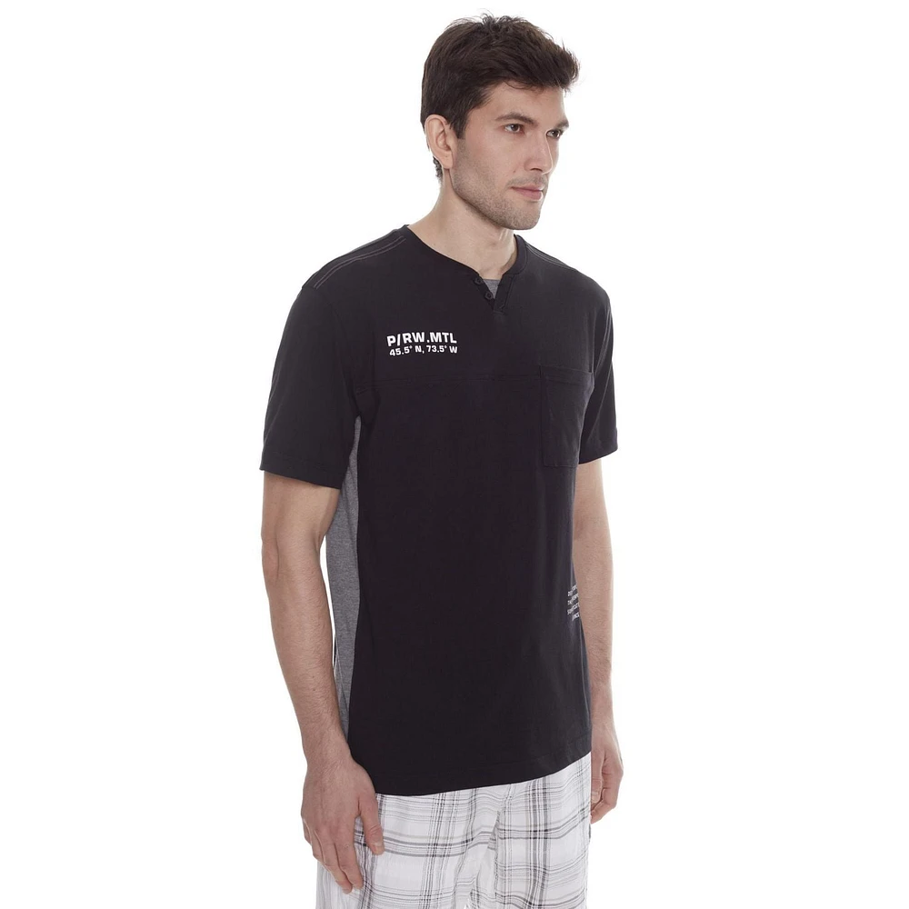 Dark Black Men's Short-Sleeve Henley  T-Shirt