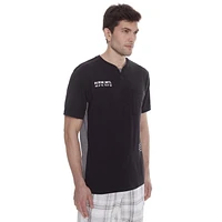 Dark Black Men's Short-Sleeve Henley  T-Shirt