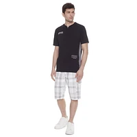 Dark Black Men's Short-Sleeve Henley  T-Shirt