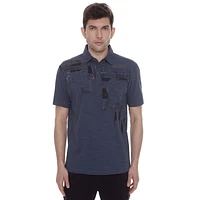 Dark Black Men's Short-Sleeve Graphic Polo with Pockets