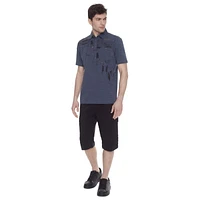 Dark Black Men's Short-Sleeve Graphic Polo with Pockets