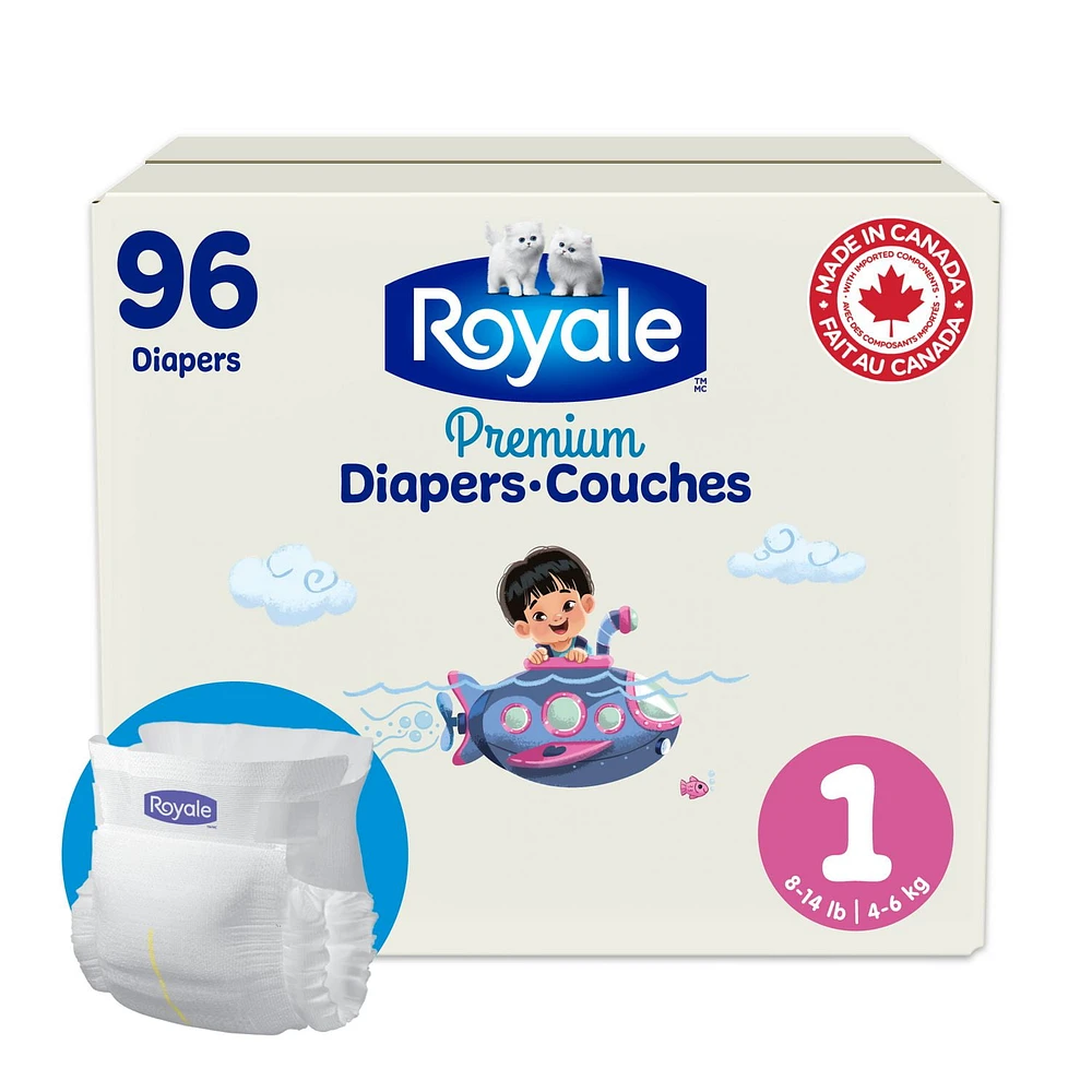 Royale Premium Diapers, Super Pack, Disposable Baby Diapers, Size Newborn - 7, 84-44 Count