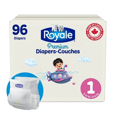Royale Premium Diapers, Super Pack, Disposable Baby Diapers, Size Newborn - 7, 84-44 Count