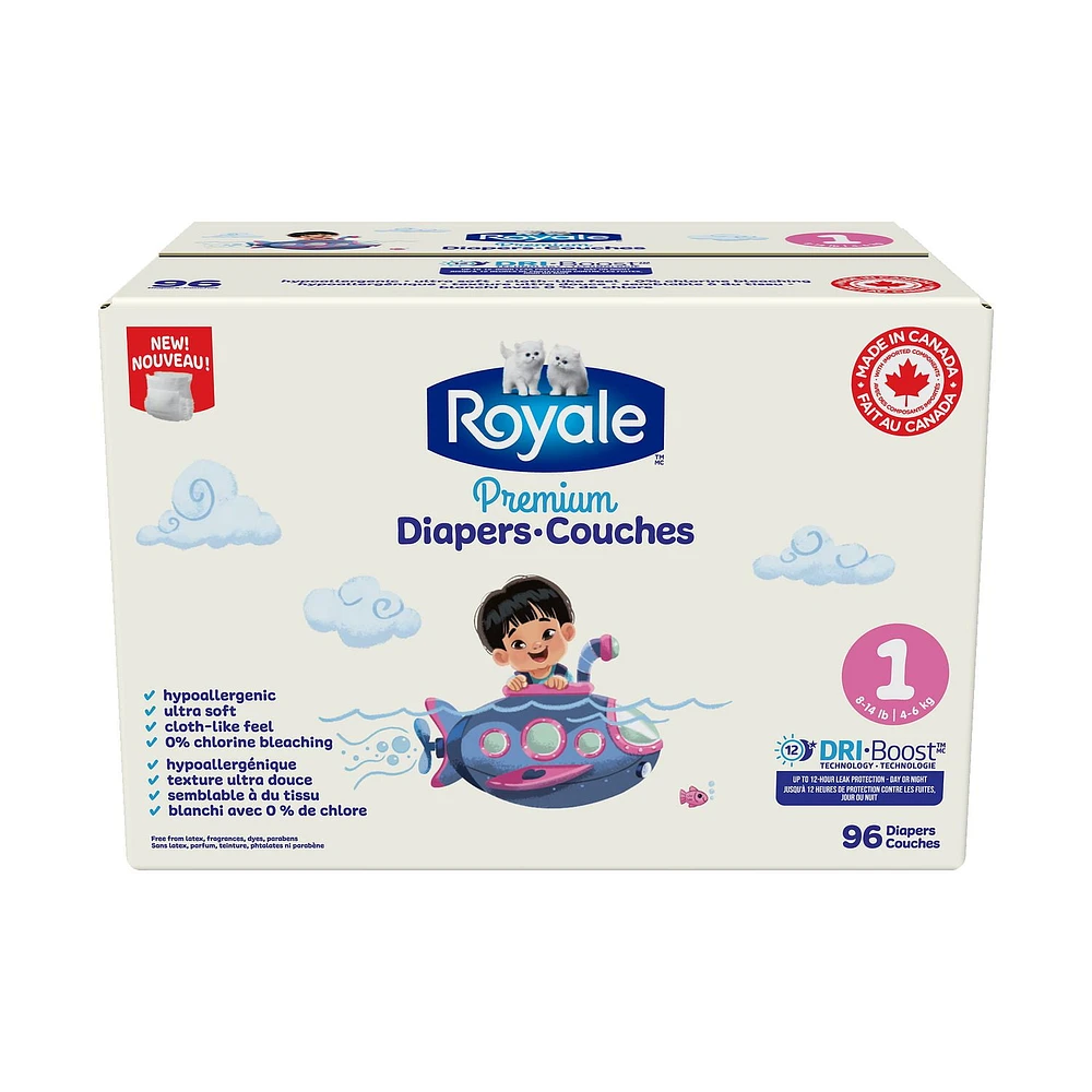 Royale Premium Diapers, Super Pack, Disposable Baby Diapers, Size Newborn - 7, 84-44 Count